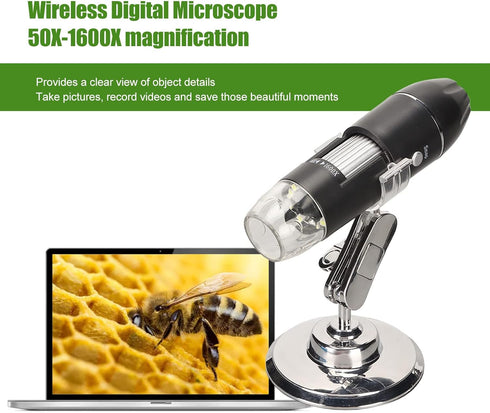 USB Digital Microscope 50X to 1600X - Magnification Endoscope Camera with 8 LEDs, Portable Handheld Microscope with