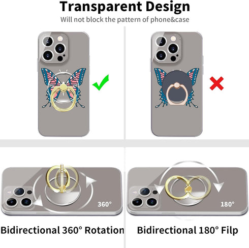 Clear Gold Phone Holder Ring Grips, Transparent Finger Ring Stand for iPhone Samsung Galaxy, 5-Crystal