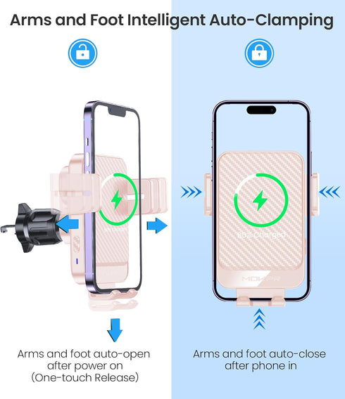 MOKPR 15W 16 15/14/13/12, S23/S22/S21 Wireless Car Charger, Fast Charging Auto-Clamping Car Mount Hands-Free Car