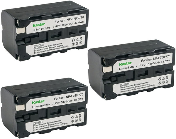 Kastar 3-Pack NP-F770 Battery | 7.4V 5800mAh Replacement for PXW-Z150, CCD-RV100, CCD-RV200 & More Cameras