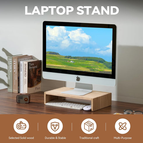 KIRIGEN Wooden Monitor Stand - Desk Stand for Computer/Laptop/TV Printer, Desktop Workspace Organizer (39, Natural)
