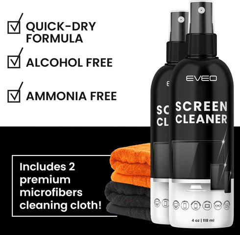 Screen Cleaner Spray with Microfiber Cloth Kit, 8oz for TV, Monitor, Laptop, iPad, iPhone, and Electronic Devices
