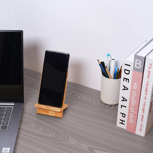 Japanese Style Mobile Stand, Bamboo Wood Cellphone Holder Desktop Organizer Charging Station for All Smartphones Tablets