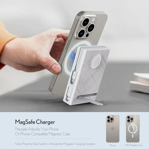 pzoz 10000mAh Portable Magnetic Wireless Magsafe Power Bank, USB Type C PD Fast Charging Built-in Cable