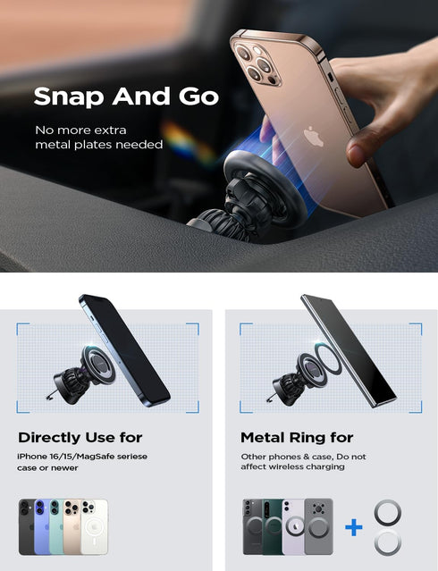 LISEN Magnetic Phone Holder for Car Vent, Magsafe Car Mount, Hands-Free Cell Phone Holder for Dashboard, Windshield,