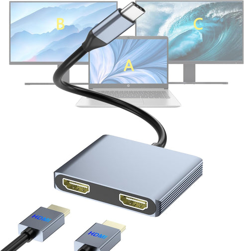 Closs USB C to Dual HDMI Adapter, Docking Station Dual Monitor, Type C