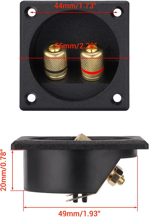 Facmogu 2PCS 2.2 Inch 2-Way Square Speaker Box Terminal Cup with Banana Plugs, Screw Type Binding Post Subwoofer Box