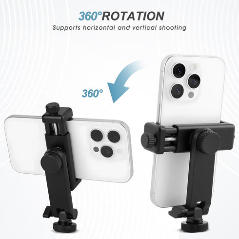 EszkozTA 360 1/4" Universal Cell Phone Tripod Mount Adapter, Camera Hot Shoe Phone Holder Clamp with Rotation Bracket
