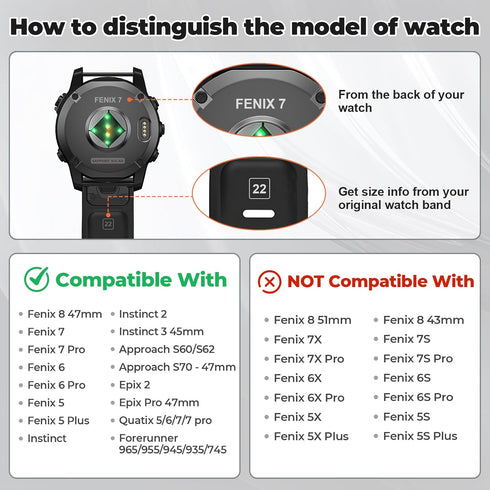 ANCOOL 22mm Soft Silicone Watch Bands for Fenix 5/6/7, Compatible with Garmin Fenix 5 Plus/6 Pro/8 47mm/7 Pro (Black,