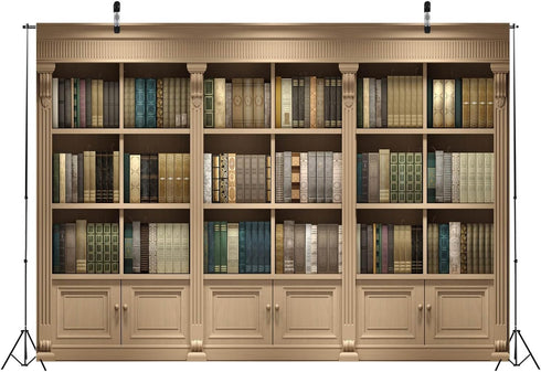 BELECO 9x6ft Fabric Vintage Wooden Bookshelf Backdrop Library Study Living Room Bookcase Books Background for Video