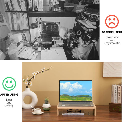 KIRIGEN Wooden Monitor Stand - Desk Stand for Computer/Laptop/TV Printer, Desktop Workspace Organizer (39, Natural)