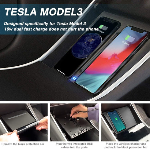 VXDAS Wireless Charger, Dual 10W QI Wireless Phone Charging Pad for Tesla Model 3 Accessories Panel