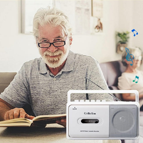 Gelielim Portable AM/FM Radio Stereo Cassette Player Boombox with Big Speaker and Earphone Jack, Battery Operated