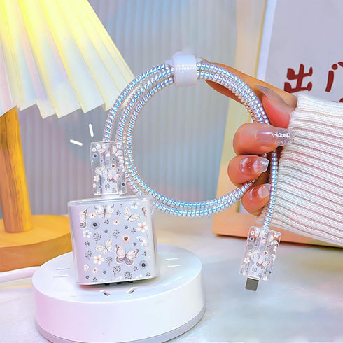 Cute Cable Protector for iPhone Charger, Pretty Flowers Butterfly Design, Data Cable USB Case for iPhone 11/12/13/14