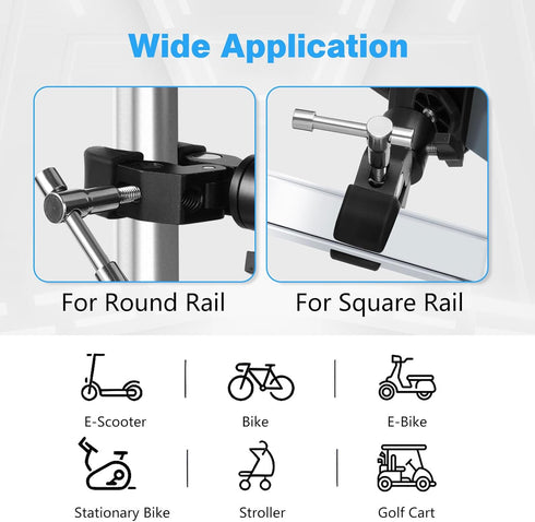 Phone Holder with Clamp for Golf Cart, All Metal Universal Handlebar Mount for Golf, Stroller, Bicycle, Wheelchair