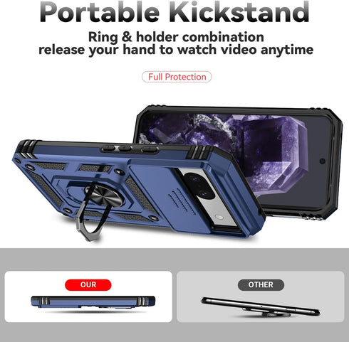 for Google Pixel 8A Case, Navy Blue | Camera Lens Cover HD Screen Protector, Dual Layer Military-Grade Drop Tested with