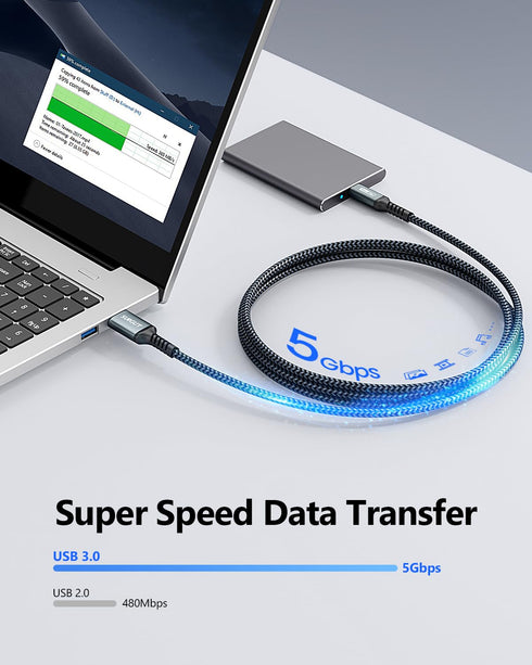 SUNGUY 10FT USB C 3.0 Android Auto Cable, 5Gbps 3A Fast Charging & Data Transfer Braided USB C 3.1 Cable, Compatible
