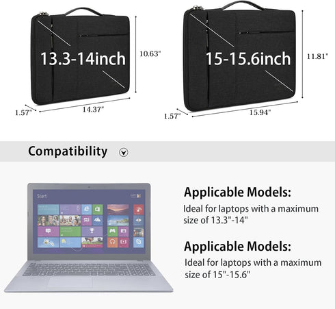 Laptop Sleeve Case 13.3-14 Inch, Waterproof Durable Bag for MacBook Air/Pro, HP/Asus/ThinkPad, Black