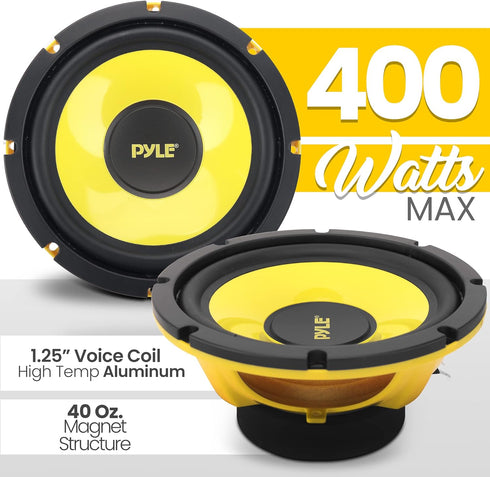 Pyle Car Midbass Speaker System - Pro 8 Inch 400 Watt 4 Ohm Auto Mid-Bass Component Poly Woofer Audio Sound Speakers