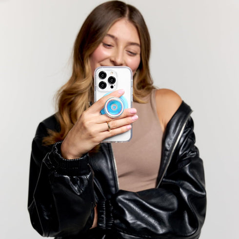 PopSockets Phone Grip - Blue Opalescent Translucent, Compatible with MagSafe, Adapter Ring Included, Wireless Charging
