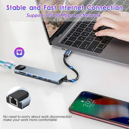 USB C HUB - 8 in 1 USB C Adapter with 4K HDMI, 100W PD, USB 3.0, RJ45 Ethernet, SD/TF Card Reader