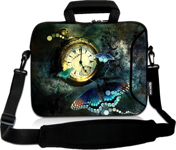 RICHEN 10 inch Messenger Bag Sleeve with Handle, Accessory Pocket for 7 to 10-Inch Laptops/Notebooks (Clock & Butterfly)