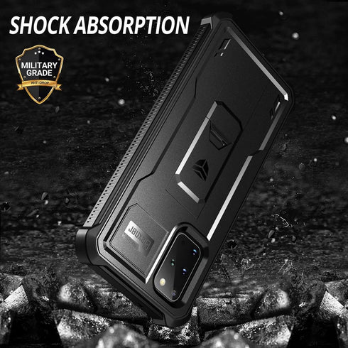 Dexnor Heavy Duty Case for Samsung S20 Plus, Black Shockproof Protective Cover with Built-in Screen Protector and