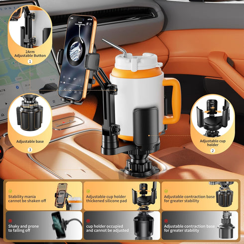 bokilino 2 1 360Rotation 4-7 5.31'' Phone Holders for Your Car, in Cup Holder Phone Mount with Expander, Secure Hold