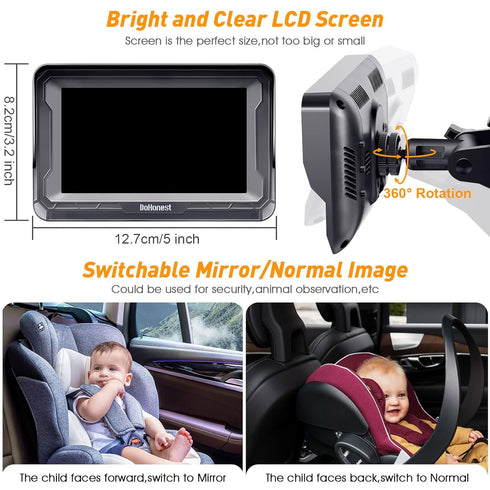 1080P Setup, DoHonest Baby Car Camera HD - Rear-Facing Car Baby Monitor with Night Vision, Adjustable View Angle, Easy