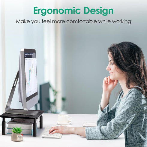 Monitor Stand Risers for 2 Monitors - 3 Height Adjustable Monitor Stand with Pen Holder, Dual Monitor Riser for Office,