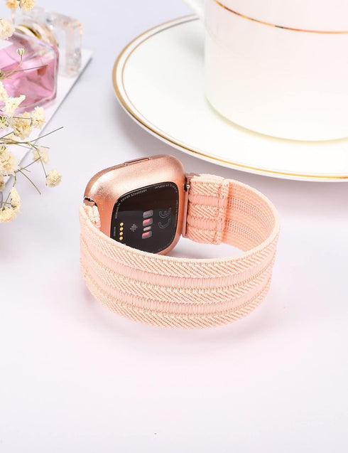 TOYOUTHS Elastic Band for Fitbit Versa/Versa 2, Scrunchie Fabric Nylon Sport Stretchy Strap, Rose Pink, Large
