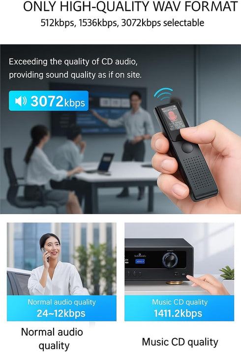 JUSTSTONE 128GB MP3 Digital Voice Recorder with Playback, Ai Noise Reduction, Voice Activated Recording, Password