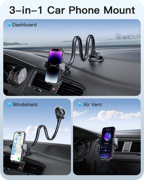 APPS2Car Car Phone Holder Mount, Gooseneck Dashboard Windshield Suction Cup Phone Mount, Anti-Shake Stabilizer