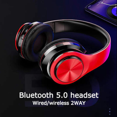 Wireless Bluetooth Headphones with Colorful LED Lights - Built-in Mic, Foldable, Wired HiFi Stereo for Classroom/Home