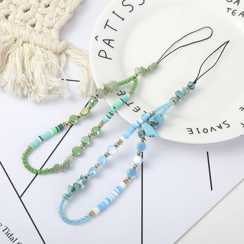 Taouzi 6PCS Beaded Phone Lanyard, Fruit Star Pearl Rainbow Color Phone Charm Strap for Women Girls