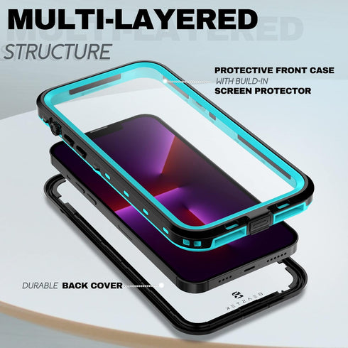 BEASTEK Waterproof Case for iPhone 13 Pro - TRE Series Shockproof Dustproof IP68 with Built-in Screen Protector,