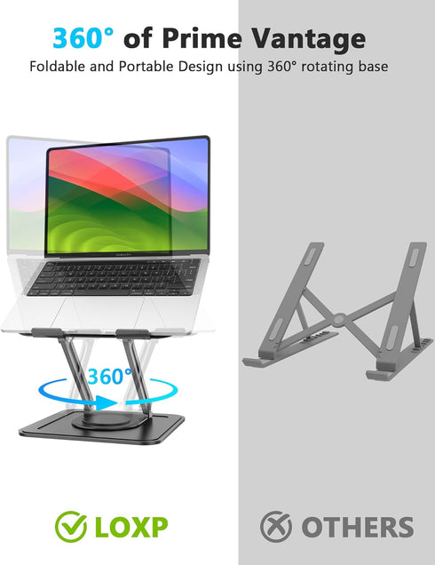 LOXP 360 (10-16") Adjustable Laptop Stand, Computer Stand with Rotating Base, Ergonomic Laptop Riser Mount for Desk