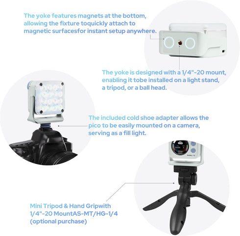 NANLITE Pico Portable LED Fill Light Full Color RGB, Snap-On Attachment for Phone/Camera Photography, Live Streaming