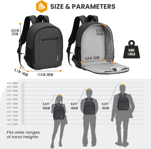 TARION Small Camera Backpack Bag, Professional DSLR Bag with Waterproof Rain Cover, Black TB-S
