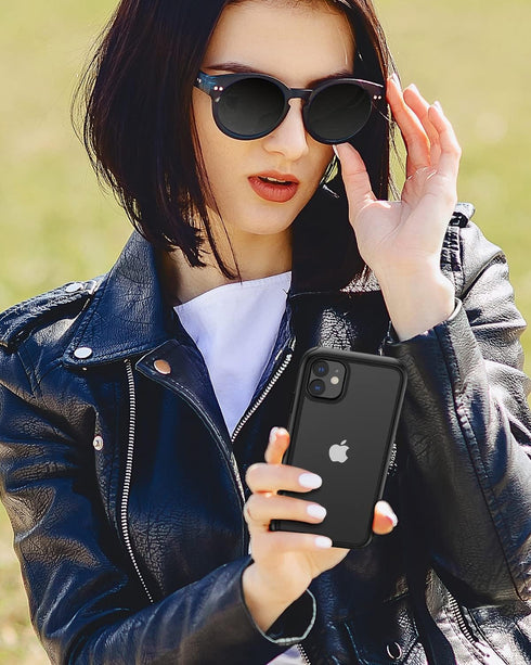 iPhone 11 Crystal Clear Case - Black, Shockproof Bumpers, Anti-Scratch Hard PC Back & Soft TPU Frame, No Yellowing.