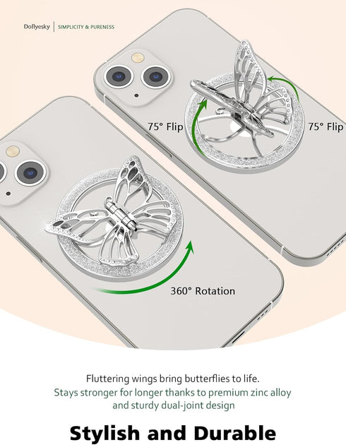 2024 Upgrade Magnetic Phone Grip Compatible with MagSafe, Butterfly Phone Grip Holder Finger Kickstand, Adapter Ring
