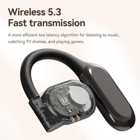 Wireless Earbuds Open Ear Headphones, Air Conduction with LED Power Display, Sport Bluetooth 5.3 Earhooks, Black