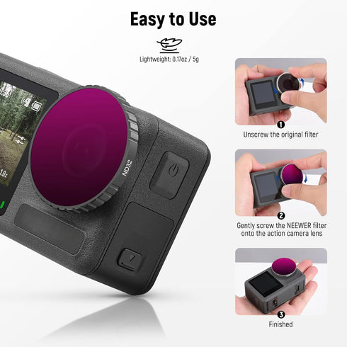 NEEWER 5PCS ND Filter Kit for DJI Osmo Action 3, CPL ND8 ND16 ND32, Neutral Density Filter HD Optical Glass Multi Layer
