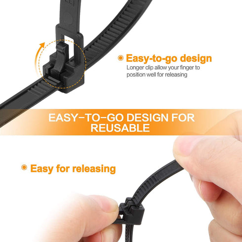 200 Pack 6+8+10+12 inch SOOOEC Reusable Zip Ties Assorted Sizes UV Resistant, Black Zip Ties Heavy Duty Outdoor