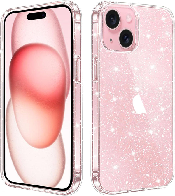 JJGoo Glitter Case Compatible with iPhone 15, Clear Transparent Soft TPU Sparkle Anti-Scratch Shockproof Protective