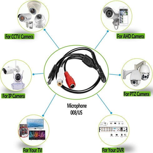 Outdoor Indoor CCTV Microphone Security Tiny Surveillance RCA Audio for DVR (3 Pack)