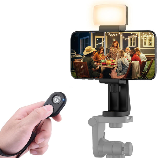 Zttopo Universal Phone Tripod Mount Adapter with ireless Camera Remote and LED Light,