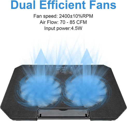 Laptop Cooling Pad, Laptop Cooler Stand for 11-15.6 Inch Gaming Notebooks, 2 Turbine Fans, Adjustable Cooling Stand