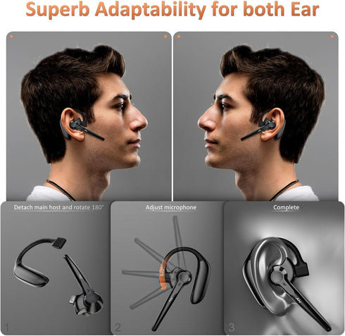 Wireless Bluetooth Headset with Microphone, 30 Hrs Talking Time, V5.3 AI Noise Cancelling Earphones for Office Home