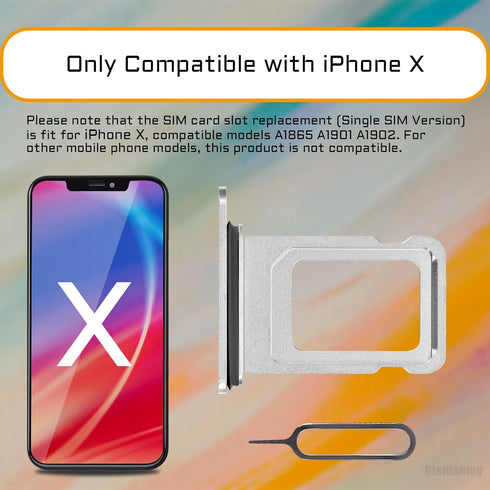 Risidamoy 10 A1865 A1901 A1902 for iPhone X Silver SIM Card Tray Holder Replacement Single SIM Version for iPhone Card
